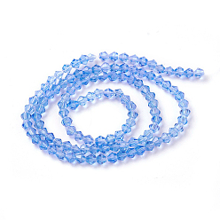 Bleu Imitation cristal perles de verre brin, facette, cône, bleu, 4x4mm, Trou: 0.8mm, Environ 100~110 pcs/chapelet, 13.7~15.7 pouce (35~40 cm)