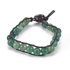 Морско-зеленый Браслеты из натурального полосатого агата / полосатого агата, с кожаным шнуром из натуральной кожи и 304, цвета морской волны, 8-1/4 дюйм (21 см) x 12 мм