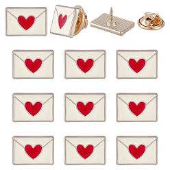 White 12Pcs Envelope with Heart Enamel Pin, Painting Alloy Badge for Backpack Clothes, Gold, White, 11x16mm