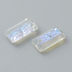 Crystal Shimmer Embossed Glass Rhinestone Pendants, Rectangle, Faceted, Crystal Shimmer, 14x7x4.2mm, Hole: 1.5mm
