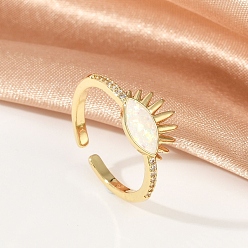 Белый Открытые манжеты из латуни с микро-паве и цирконием для женщин, без кадмия и без свинца, с синтетическим опалом, реальный 18 k позолоченный, белые, 9 мм, внутренний диаметр: регулируемый