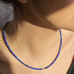 Золотой Ожерелья из граненых круглых бусин из натурального лазурита и натурального пресноводного жемчуга для женщин, золотые, 15.75~17.72 дюйм (40~45 см)