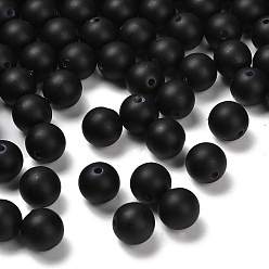 Черный Матовые пластиковые бусины с имитацией жемчуга, круглые, чёрные, 10 мм, отверстие : 1.8 мм