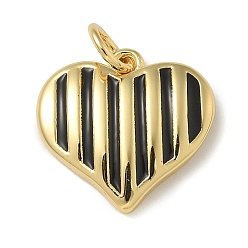 Черный Подвески из латуни с покрытием из эмали, с целью перехода в кольце, долговечный, без свинца и без кадмия, сердце прелести, реальный 18 k позолоченный, чёрные, 13.5x14.5x3 мм, отверстие : 3 мм