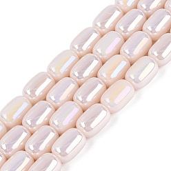 Misty Rose Electroplate Opaque Glass Beads Strands, Jujube, AB Color Plated, Misty Rose, 9x6mm, Hole: 0.6~0.8mm, about 41~44pcs/strand, 14.57~15.55 inch(37~39.5cm)