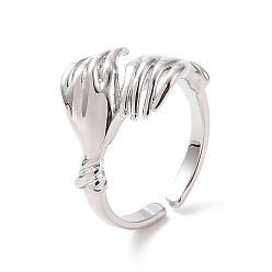 Platinum Hug Ring, Brass Double Hands Open Cuff Ring for Women, Cadmium Free & Lead Free, Platinum, US Size 6 1/2(16.9mm)