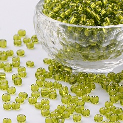 Yellow Green 6/0 Glass Seed Beads, Silver Lined Round Hole, Round, Yellow Green, 4mm, Hole: 1.5mm, about 6639 pcs/pound
