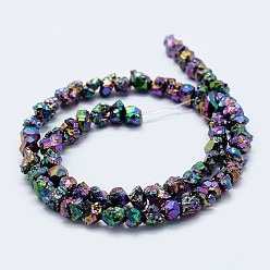 Multi-color Plated Electroplated Natural Druzy Quartz Beads Strands, Nuggets, Multi-color Plated, 4~8x4~6mm, Hole: 1mm, 15.7 inch(40cm)