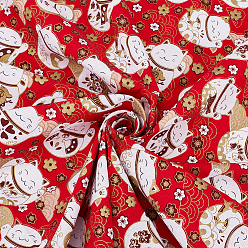 Dark Red 1M Japanese-style Cotton Fabric, Clothing Accessories, Lucky Cat Pattern, Dark Red, 1480~1500x0.2mm