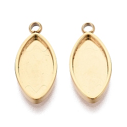 Real 18K Gold Plated 304 Stainless Steel Pendant Cabochon Component, Horse Eye, Ion Plating(IP), Real 18K Gold Plated, Tray: 12x6mm, 15.5x7x1.7mm, Hole: 1.5~1.6mm