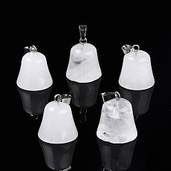 Хрусталь Природного кварца хрустальных подвесок, подвески в виде колокольчиков из горного хрусталя, с защелкой из нержавеющей стали на поручнях, цвет нержавеющей стали, 17~18.5x15.5~16 мм, отверстие : 5.5x3 мм