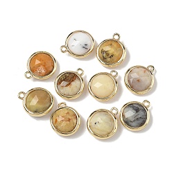 Желтый Опал Плоские круглые подвески из натурального желтого опала, с латунными накладками на стойку, долговечный, золотые, 14.5x12x5.5 мм, отверстие : 1.4 мм