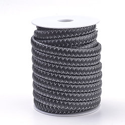 White Flat Microfiber PU Leather Braided Cords, with Steel Wires and Microfiber Leather Cords inside, White, 11~12x6mm, about 10.93 yards(10m)/roll