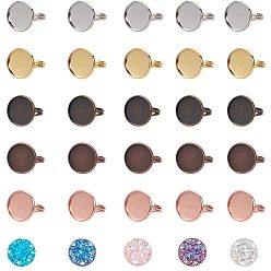 Mixed Color DIY Ring Making, Adjustable Brass Finger Rings Components and Resin Cabochons, Mixed Color, Size 7, 17mm, 30pcs/box