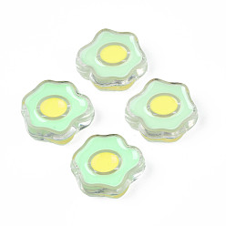 Pale Green Transparent Acrylic Beads, with Enamel, Poached Egg, Pale Green, 22x25x9mm, Hole: 3mm