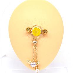 Сердце 316l хирургические соски-штанги из нержавеющей стали с кубическим цирконием, цепочка кисточка кольца для сосков, золотые, сердце, 14 мм, штифты : 1.6 мм