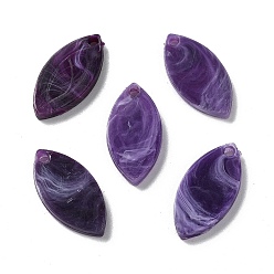 Indigo Opaque Acrylic Pendants, Leaf Charms, Indigo, 19.5x9.5x2mm, Hole: 1.7mm