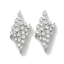 Платинированный Латунные люстры ссылки компонент, без кадмия, без никеля и без свинца, со стеклом, 4 Разъемы петли, ромб, Реальная платина, 23.5x10.5x4 мм, отверстие : 1 мм