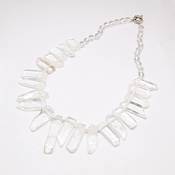 Quartz Crystal Natural Gemstone Beaded Bib Statement Necklaces, with Spring Ring Clasps, 20~21 inch