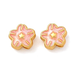 Pink Бисера эмали сплава, цветок, матовый золотой цвет, розовые, 9x10x6 мм, отверстие : 2 мм