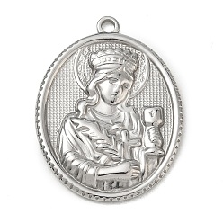 Color de Acero Inoxidable Religión 201 colgantes de acero inoxidable, óvalo con dijes del Santo Grial de la Reina del Cielo, color acero inoxidable, 36x26x3 mm, agujero: 2.5 mm
