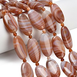 Полосатый Агат Нити бусин из натурального красного полосатого агата, Плоско-овальные, окрашенная и подогревом, с бисером, 30x14~15x7.5~8 мм, отверстие : 1.2~1.4 мм, около 12 шт / нитка, 16.06'' (40.8 см)