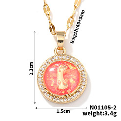 Оранжевый Латунные микропаве из прозрачных кубических цирконий, плоские круглые ожерелья с подвеской в виде Девы Марии, золотые, оранжевые, 15.75 дюйм (40 см)