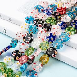 Mixed Color Flat Round Handmade Millefiori Glass Beads Strands, Mixed Color, 12x3.5mm, Hole: 0.5mm, about 32pcs/strand, 14.1 inch