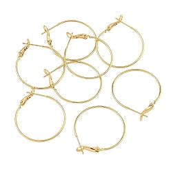 Настоящее золото 18K Фурнитура для сережек-колец Shegrace из латуни, без свинца, без кадмии и без никеля, реальный 18 k позолоченный, 30x1.2~5.5x30 мм, штифты : 0.8 мм
