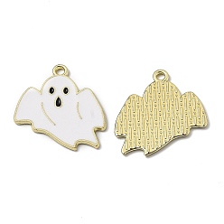White Alloy Enamel Pendants, for Halloween, Ghost, Golden, White, 26.5x23x1.2mm, Hole: 1.8mm