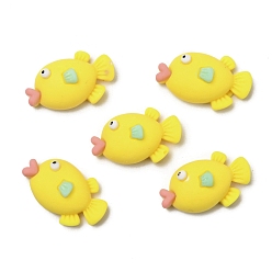 Yellow Opaque Resin Cabochons, Fish, Yellow, 13x22x8mm