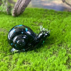 Обсидиан Фигурки улиток из смолы, с натуральными кусочками обсидиана внутри статуй для украшения домашнего офиса, 70x30x40 мм