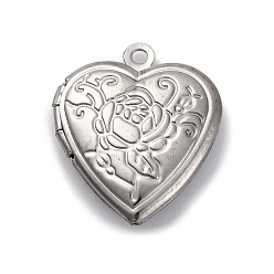 Нержавеющая Сталь Цвет 304 подвески из нержавеющей стали, сердце с цветочным узором, цвет нержавеющей стали, 23x19.5x5.5 мм, отверстие : 1.8 мм