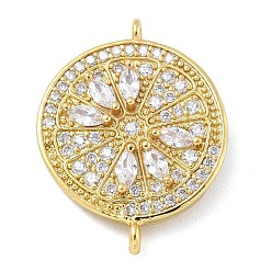 Настоящее золото 18K Стойка покрытие латунь прозрачный кубический цирконий плоские круглые соединители подвески, долговечный, без свинца и без кадмия, реальный 18 k позолоченный, 25x19x4.5 мм, отверстие : 1.2 мм