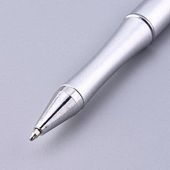 Silver Plastic Beadable Pens, Shaft Black Ink Ballpoint Pen, for DIY Pen Decoration, Silver, 144x12mm, The Middle Pole: 2mm