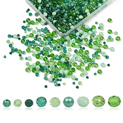 Зеленый 1050шт 9 цвета гальванические стеклянные бусины наборы, граненые, рондель, зелёные, 4~8x3~6 мм, отверстие : 0.4~1 мм
