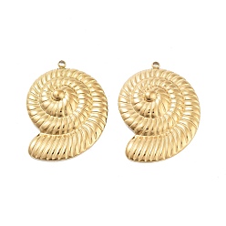 Настоящее золото 18K Ионное покрытие (ip) 304 подвески из нержавеющей стали, подвески в форме спиральной ракушки, реальный 18 k позолоченный, 36x27x5 мм, отверстие : 1.6 мм