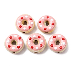 Pink Фарфоровые эмалевые бусины ручной работы, пончик, яркие глазированный фарфор, розовые, 14~16x7 мм, отверстие : 1.5 мм