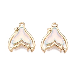 Персиковый Слойка Стеклянные подвески из сплава с покрытием стойки, рыбий хвост, розовые, 17x14x4 мм, отверстие : 1.2 мм