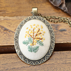 Папайя Оранжевый Набор для изготовления ожерелья с цветочным кулоном для вышивки своими руками, включая цепочки из сплава и подвесные кабошоны, игла, хлопковая нить, пластиковые пяльцы для вышивания, papayawhip, 460 мм