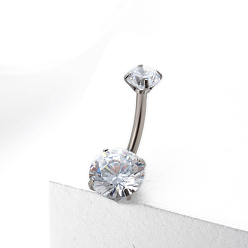 Круглые Прозрачные кубические циркониевые кольца для пупка, 316l хирургические пирсинг пупка из нержавеющей стали, изогнутая штанга украшения для тела для женщин, цвет нержавеющей стали, круглые, 197x5~8 мм