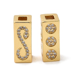 Golden Rack Plating Brass Micro Pave Cubic Zirconia Beads, Long-Lasting Plated, Lead Free & Cadmium Free, Cuboid with Snake, Golden, 15.5x6x6mm, Hole: 2.5x2.5mm