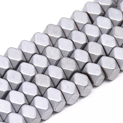 Platinum Plated Electroplate Non-magnetic Synthetic Hematite Beads Strands, Matte Style, Polygon, Platinum Plated, 5x6x6mm, Hole: 2mm, about 80pcs/strand, 15.7 inch
