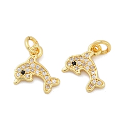 Золотой Латунные микро проложить кубического циркония подвески, прелести дельфинов, с целью перехода в кольце, стойки покрытие, прочное покрытие, без кадмия и без свинца, золотые, 11.5x12x1.5 мм, отверстие : 3 мм