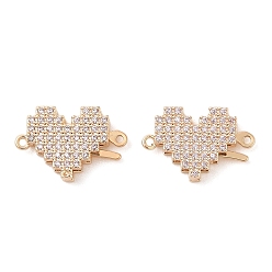 Настоящее золото 18K Латунный прозрачный циркониевый крючок с застежкой из микропаве, без кадмия, без никеля и без свинца, сердце, реальный 18 k позолоченный, 17.5 мм, отверстие : 1.1 мм