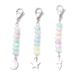 Нержавеющая Сталь Цвет 3 шт. 304 подвеска из нержавеющей стали с окрашенными натуральными пресноводными ракушками, Сплав с застежками когтя омара, луна, звезда и молния, цвет нержавеющей стали, 51~55 мм