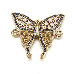 Real 18K Gold Plated Brass Micro Pave Cubic Zirconia Links, Butterfly, Real 18K Gold Plated, 21.5x22x2mm, Hole: 1.5mm