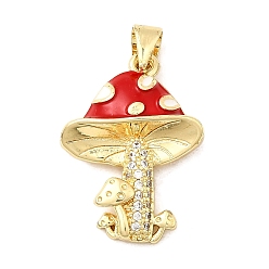 Красный Латунные микро проложить кубического циркония подвески, с эмалью, грибное очарование, долговечный, без кадмия и без свинца, реальный 18 k позолоченный, красные, 22.5x17x4 мм, отверстие : 4x3.5 мм