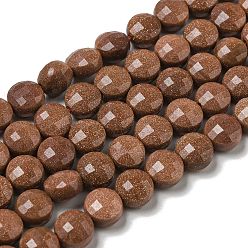 Камень с Пылевым Золотом Синтетические голдстоуновские бисер пряди, граненые, плоско-круглые, 7~8x5~6 мм, отверстие : 1.2 мм, около 47~49 шт / нитка, 13.82''~14.57'' (35.1~37 см)