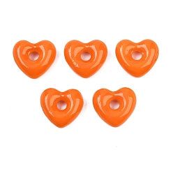 Оранжевый Бусины лэмпворк , бусины с большим отверстием, сердце, оранжевые, 14x15x5 мм, отверстие : 4 мм